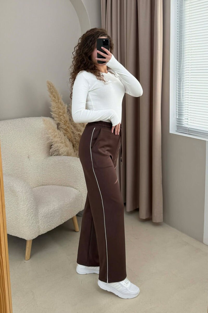 ONE COLOR ELASTIC SIMPLE WOMEN SWEATPANTS BROWN/KAFE - 3