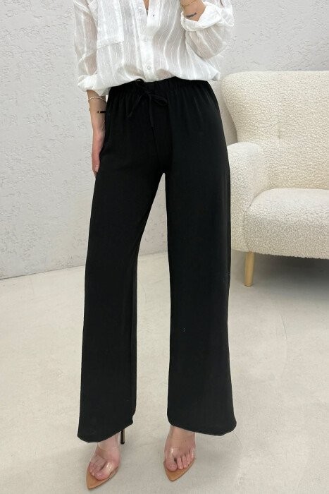 ONE COLOR ELASTIC WAIST LACING WOMAN TROUSERS BLACK/ E ZEZE - 1