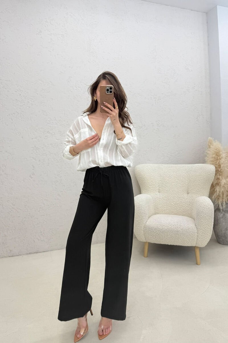 ONE COLOR ELASTIC WAIST LACING WOMAN TROUSERS BLACK/ E ZEZE - 2