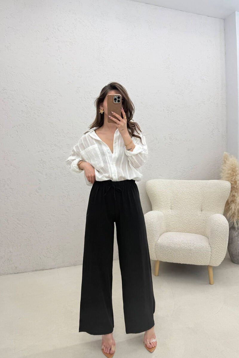 ONE COLOR ELASTIC WAIST LACING WOMAN TROUSERS BLACK/ E ZEZE - 3