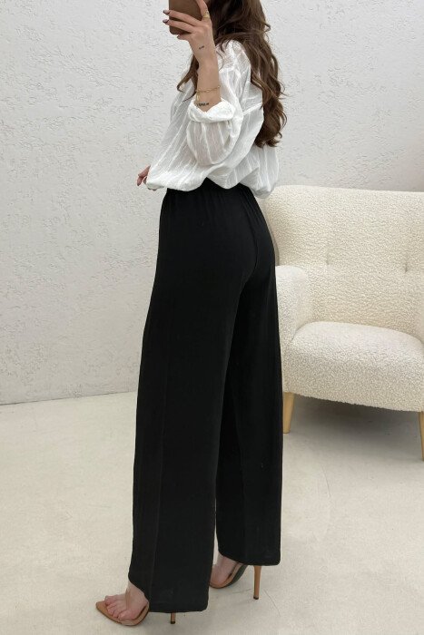 ONE COLOR ELASTIC WAIST LACING WOMAN TROUSERS BLACK/ E ZEZE - 4