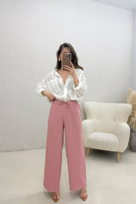 ONE COLOR ELASTIC WAIST LACING WOMAN TROUSERS VINEGAR/UTHULL - 2