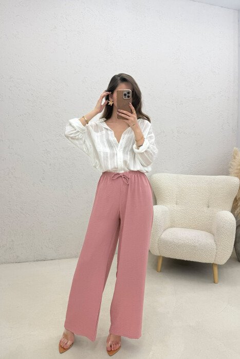 ONE COLOR ELASTIC WAIST LACING WOMAN TROUSERS VINEGAR/UTHULL - 3