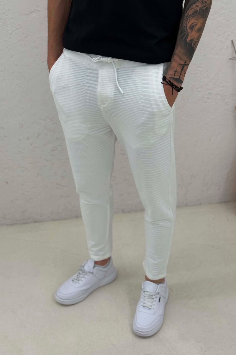 ONE COLOR ELASTIC WAIST LACINGS MEN PANTS WHITE-E BARDHE - 2