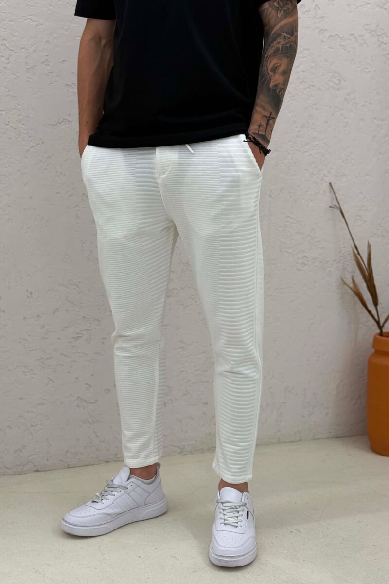 ONE COLOR ELASTIC WAIST LACINGS MEN PANTS WHITE-E BARDHE - 4