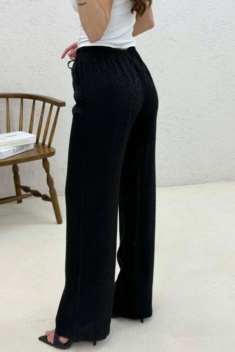 ONE COLOR ELASTIC WAIST LEO PRINTS WOMAN TROUSERS BLACK/ E ZEZE - 3