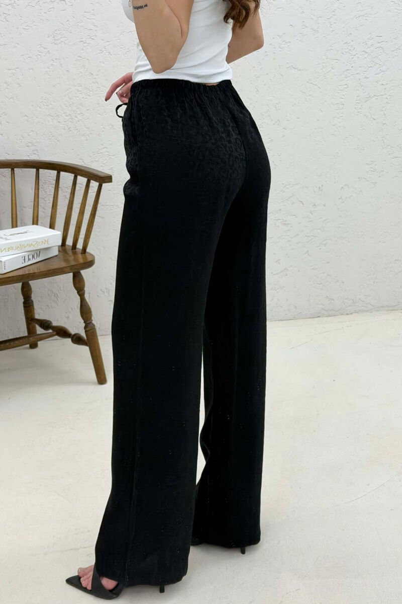 ONE COLOR ELASTIC WAIST LEO PRINTS WOMAN TROUSERS BLACK/ E ZEZE - 3