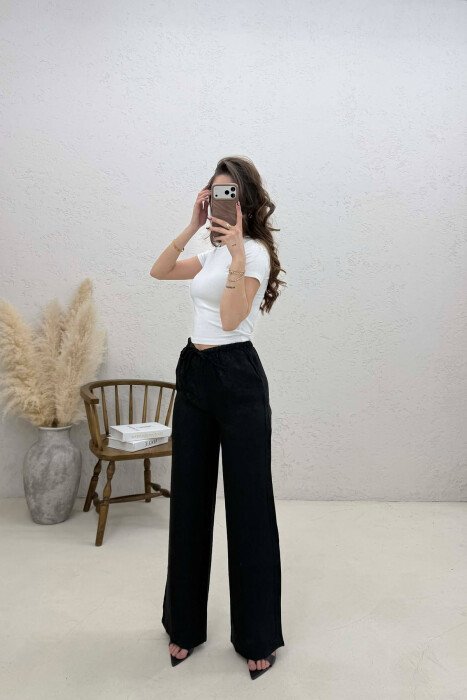 ONE COLOR ELASTIC WAIST LEO PRINTS WOMAN TROUSERS BLACK/ E ZEZE - 4