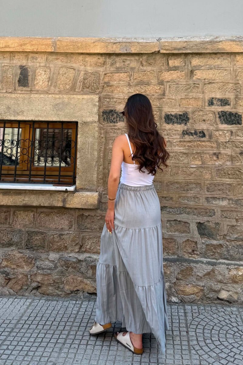 ONE COLOR ELASTIC WAIST LONG WOMAN SKIRT GREY/GRI - 2