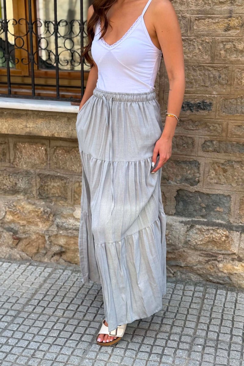 ONE COLOR ELASTIC WAIST LONG WOMAN SKIRT GREY/GRI - 4
