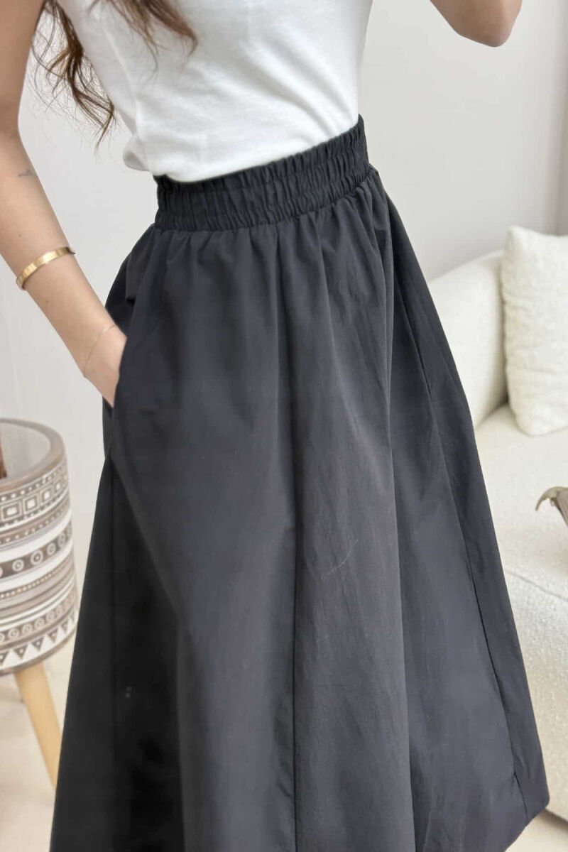 ONE COLOR ELASTIC WAIST LONG WOMEN SKIRT BLACK/ E ZEZE - 1