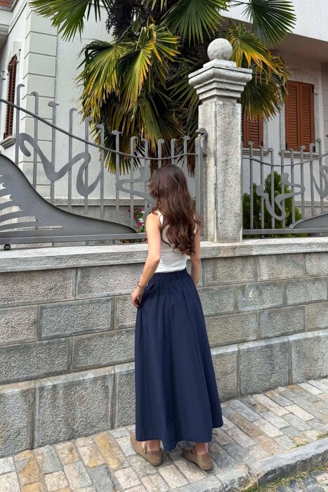 ONE COLOR ELASTIC WAIST LONG WOMEN SKIRT BLUE/BLU - 3
