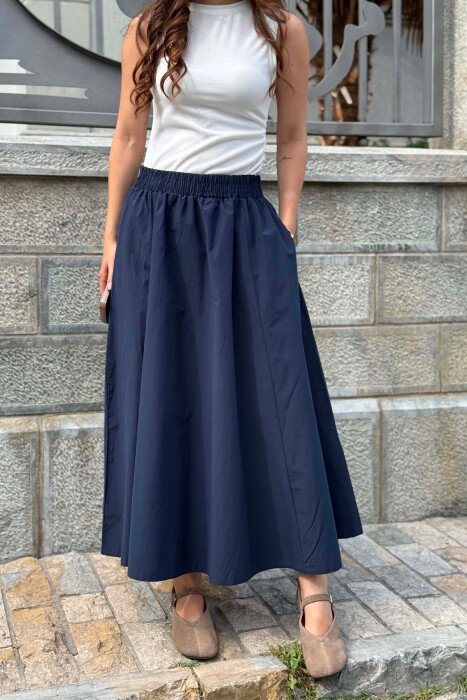 ONE COLOR ELASTIC WAIST LONG WOMEN SKIRT BLUE/BLU - 5