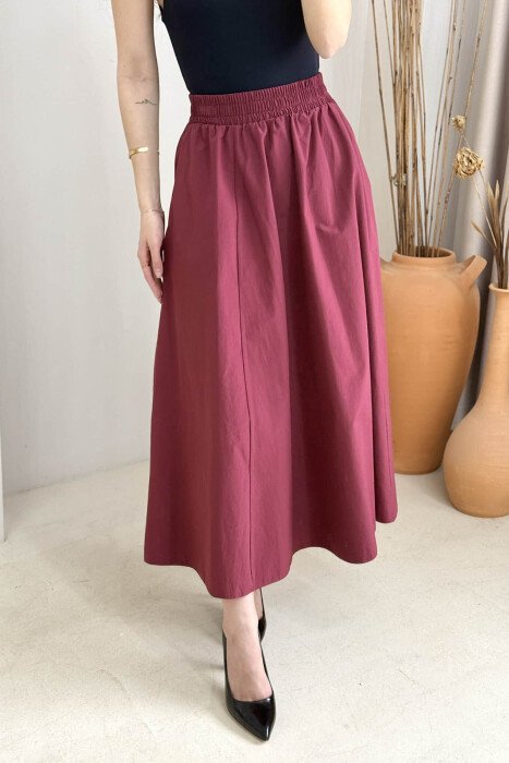 ONE COLOR ELASTIC WAIST LONG WOMEN SKIRT BURGUNDY/VISHNJE - 4
