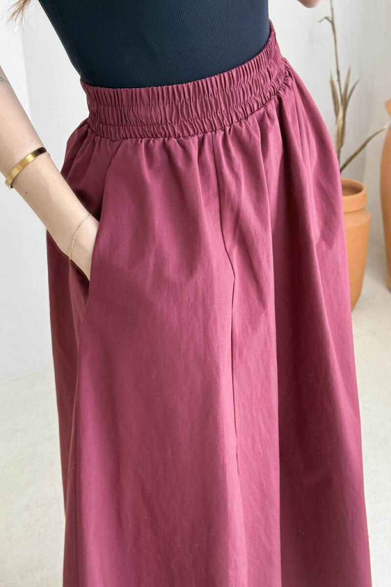 ONE COLOR ELASTIC WAIST LONG WOMEN SKIRT BURGUNDY/VISHNJE - 5