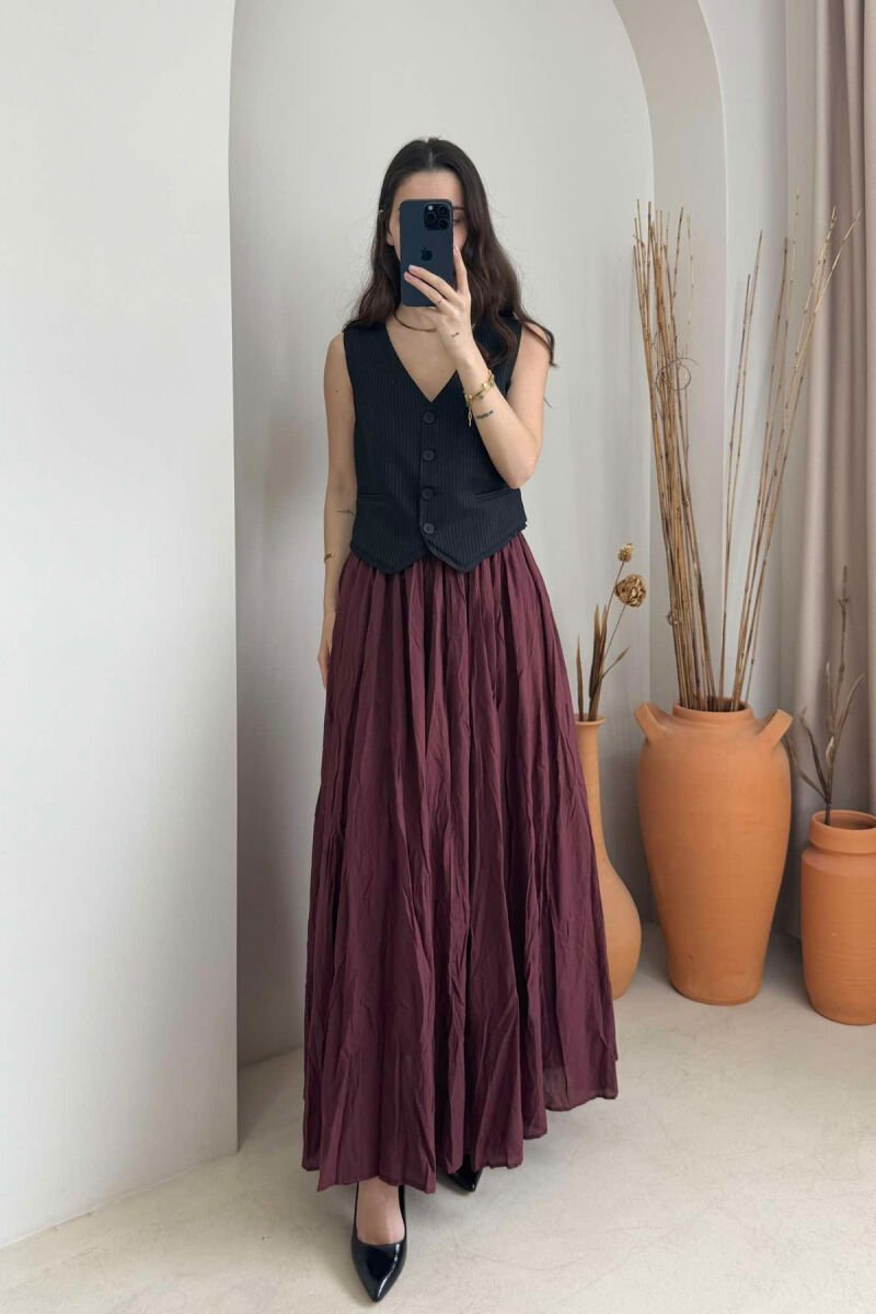 ONE COLOR ELASTIC WAIST LONG WOMEN SKIRT BURGUNDY/VISHNJE - 4