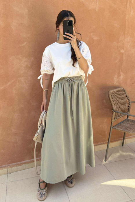 ONE COLOR ELASTIC WAIST LONG WOMEN SKIRT MINT/MENTE - 2