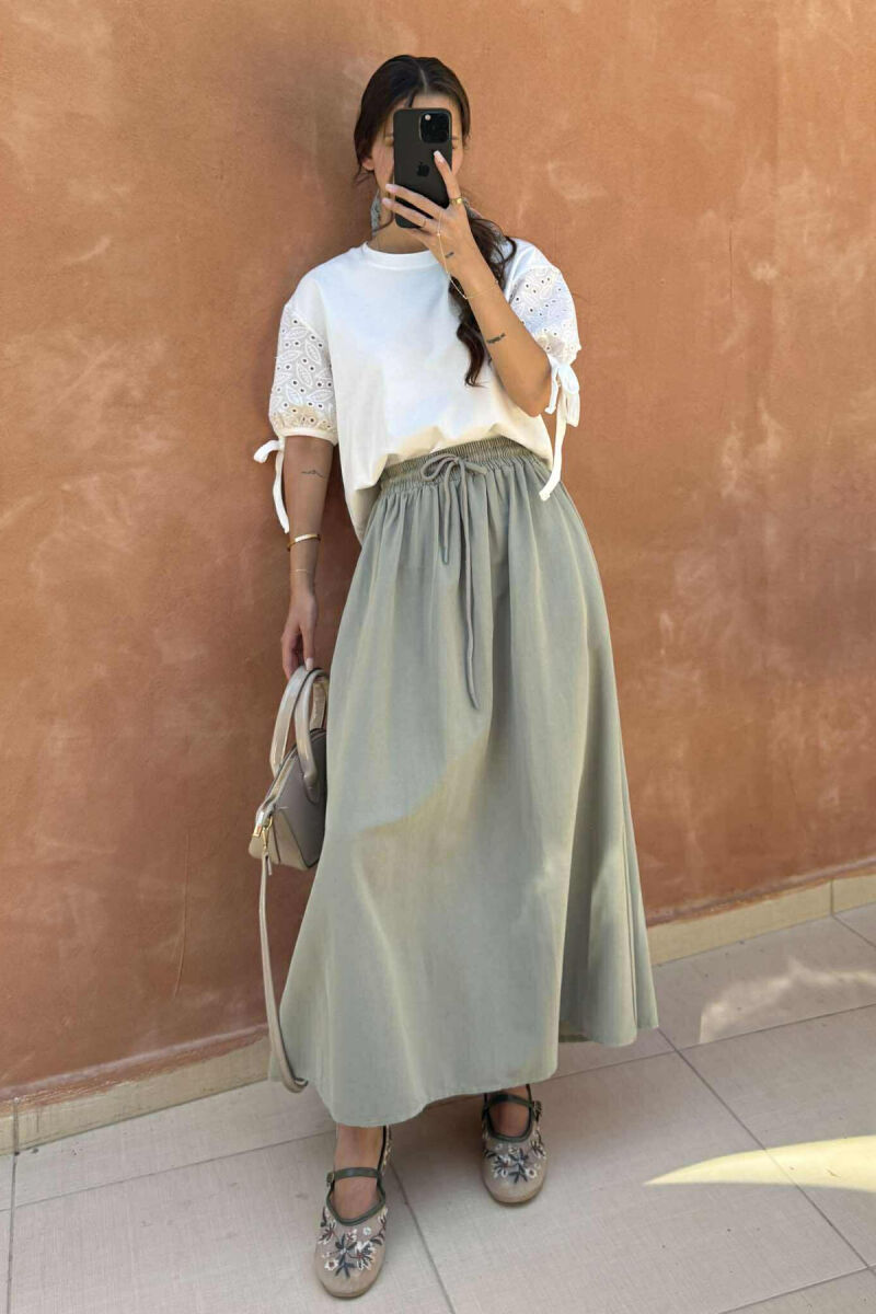 ONE COLOR ELASTIC WAIST LONG WOMEN SKIRT MINT/MENTE - 3