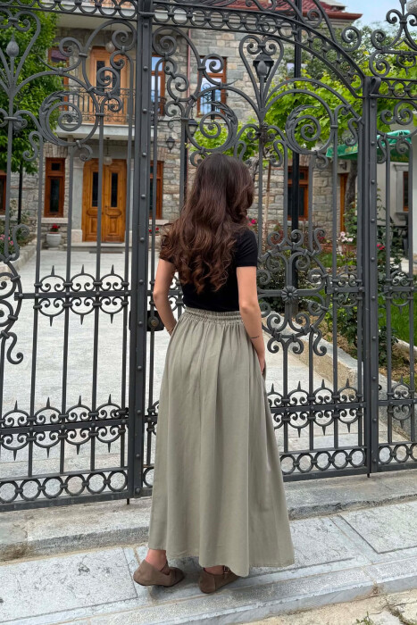 ONE COLOR ELASTIC WAIST LONG WOMEN SKIRT OLIVE/ULLI - 5