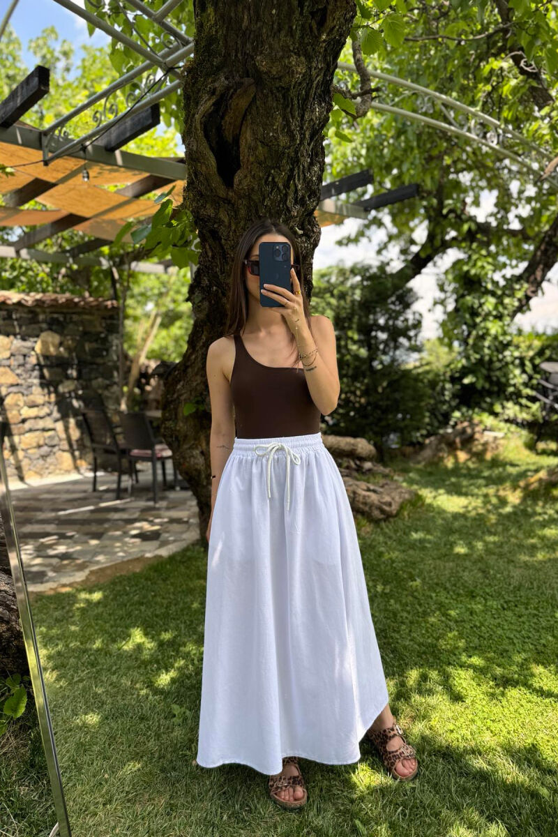 ONE COLOR ELASTIC WAIST LONG WOMEN SKIRT WHITE-E BARDHE - 4