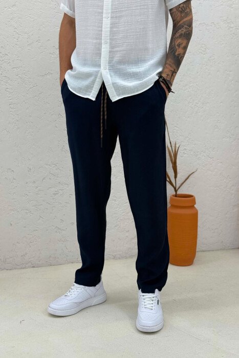 ONE COLOR ELASTIC WAIST MEN PANTS BLUE/BLU - 2