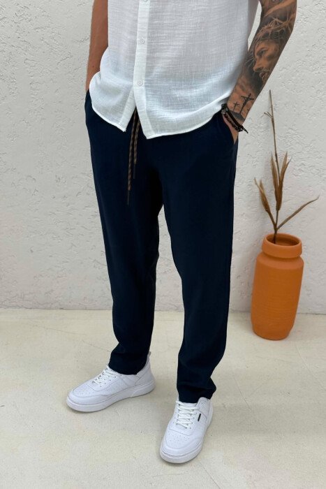 ONE COLOR ELASTIC WAIST MEN PANTS BLUE/BLU - 4