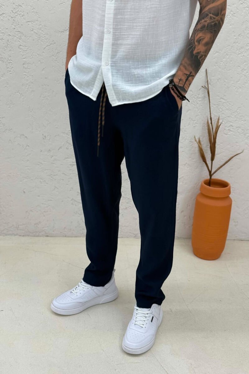 ONE COLOR ELASTIC WAIST MEN PANTS BLUE/BLU - 4