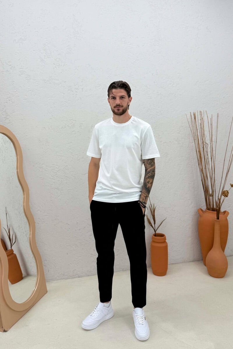 ONE COLOR ELASTIC WAIST MEN SWEATPANTS BLACK/ E ZEZE - 1