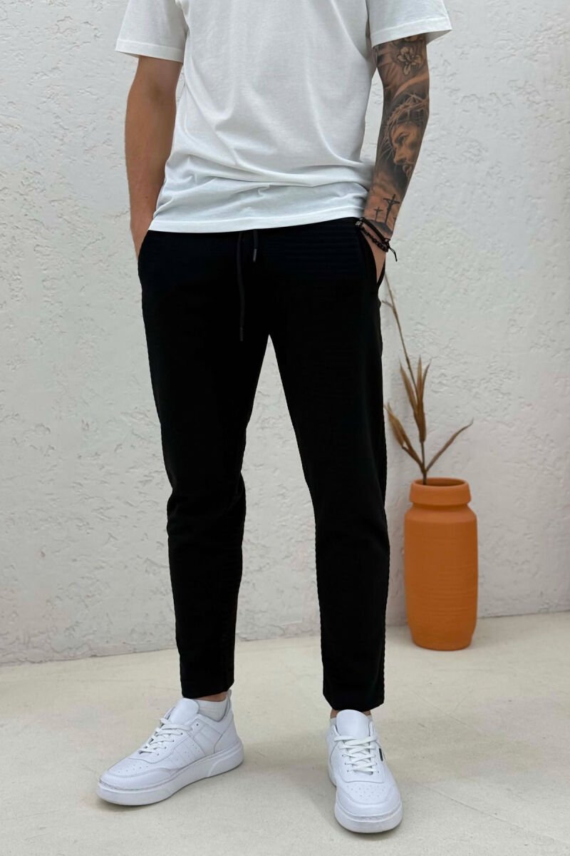 ONE COLOR ELASTIC WAIST MEN SWEATPANTS BLACK/ E ZEZE - 2