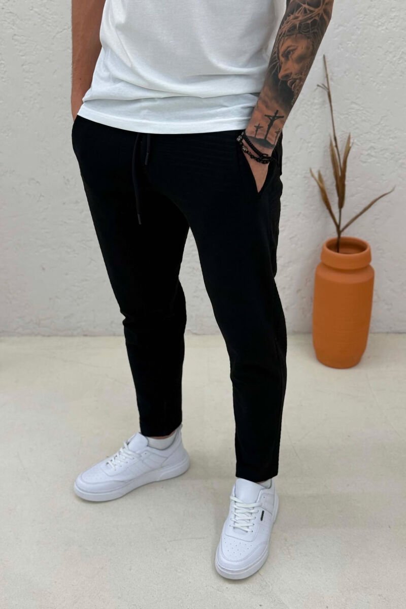 ONE COLOR ELASTIC WAIST MEN SWEATPANTS BLACK/ E ZEZE - 4