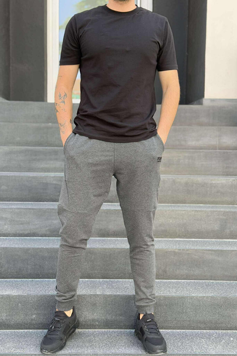 ONE COLOR ELASTIC WAIST MEN SWEATPANTS DARK GREY/GEE - 2