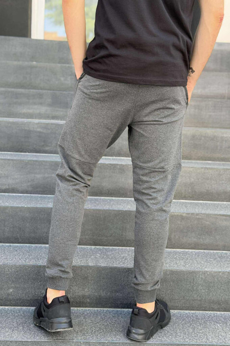 ONE COLOR ELASTIC WAIST MEN SWEATPANTS DARK GREY/GEE - 5