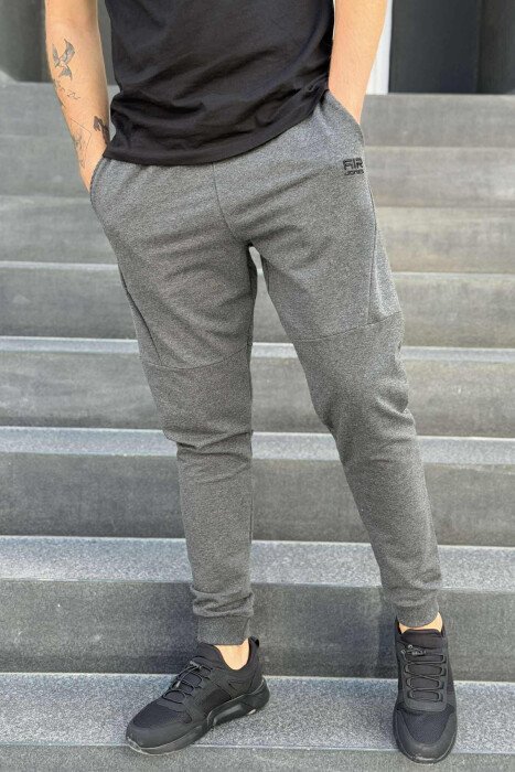 ONE COLOR ELASTIC WAIST MEN SWEATPANTS DARK GREY/GEE - 1