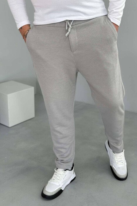 ONE COLOR ELASTIC WAIST MEN SWEATPANTS LIGHT GREY/GZ - KLAUDIO FASHION