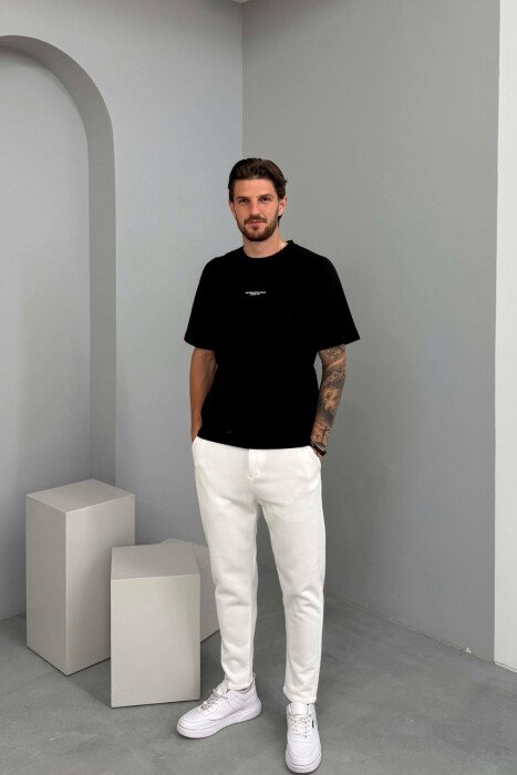 ONE COLOR ELASTIC WAIST MEN SWEATPANTS WHITE-E BARDHE - KLAUDIO FASHION