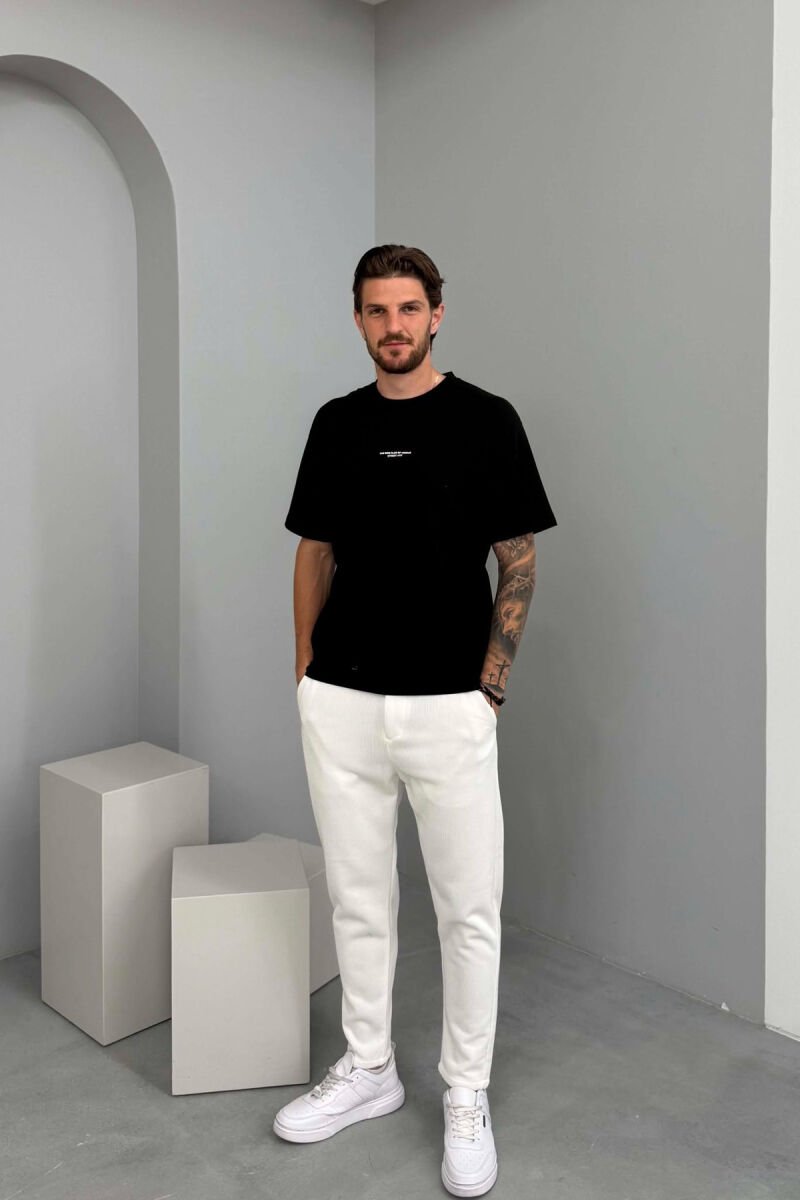 ONE COLOR ELASTIC WAIST MEN SWEATPANTS WHITE-E BARDHE - 1