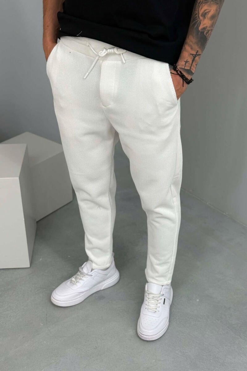 ONE COLOR ELASTIC WAIST MEN SWEATPANTS WHITE-E BARDHE - 2