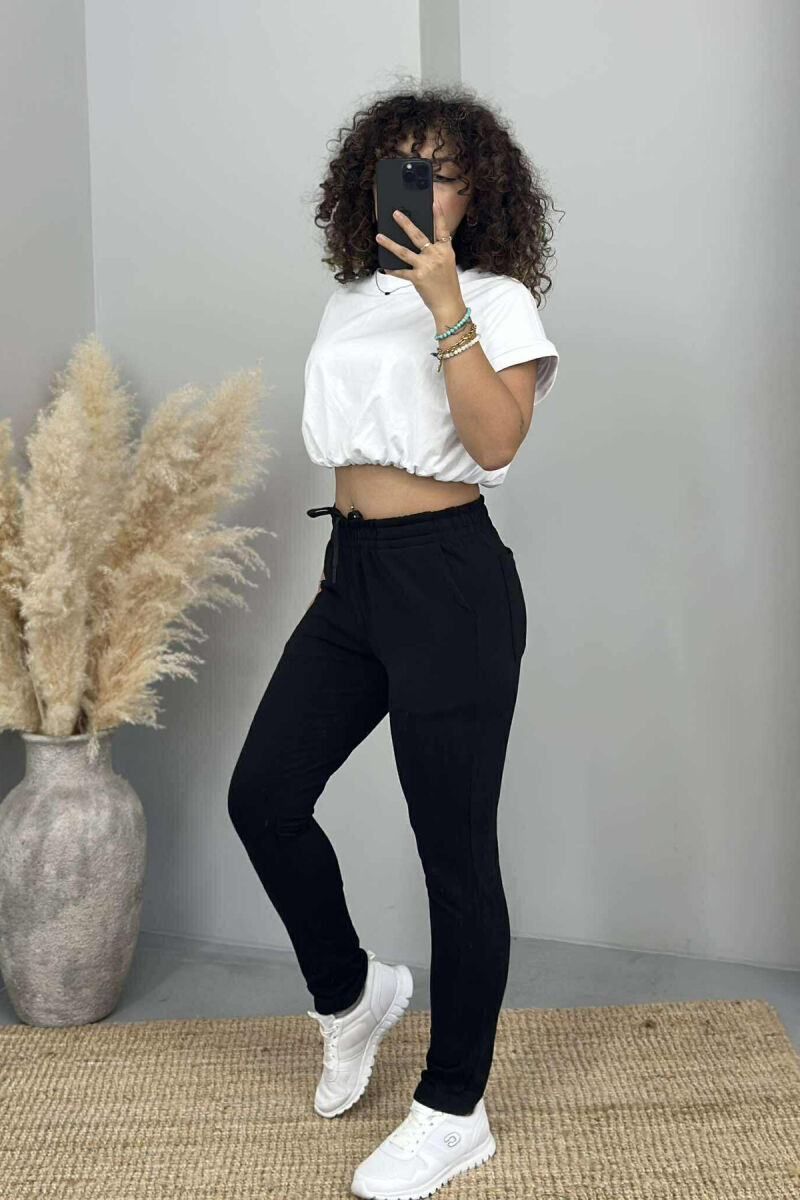 ONE COLOR ELASTIC WAIST SIMPLE WOMEN SWEATPANTS BLACK/ E ZEZE - 3