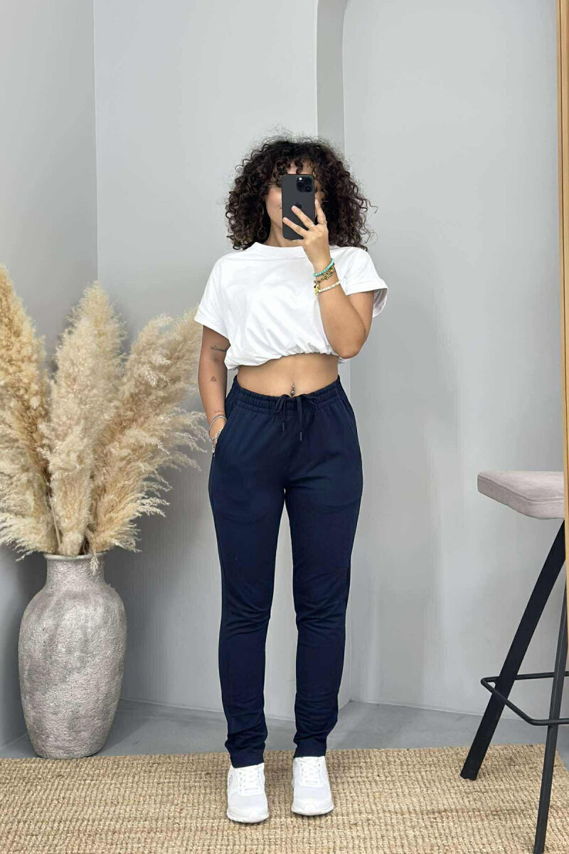 ONE COLOR ELASTIC WAIST SIMPLE WOMEN SWEATPANTS BLUE/BLU - 1
