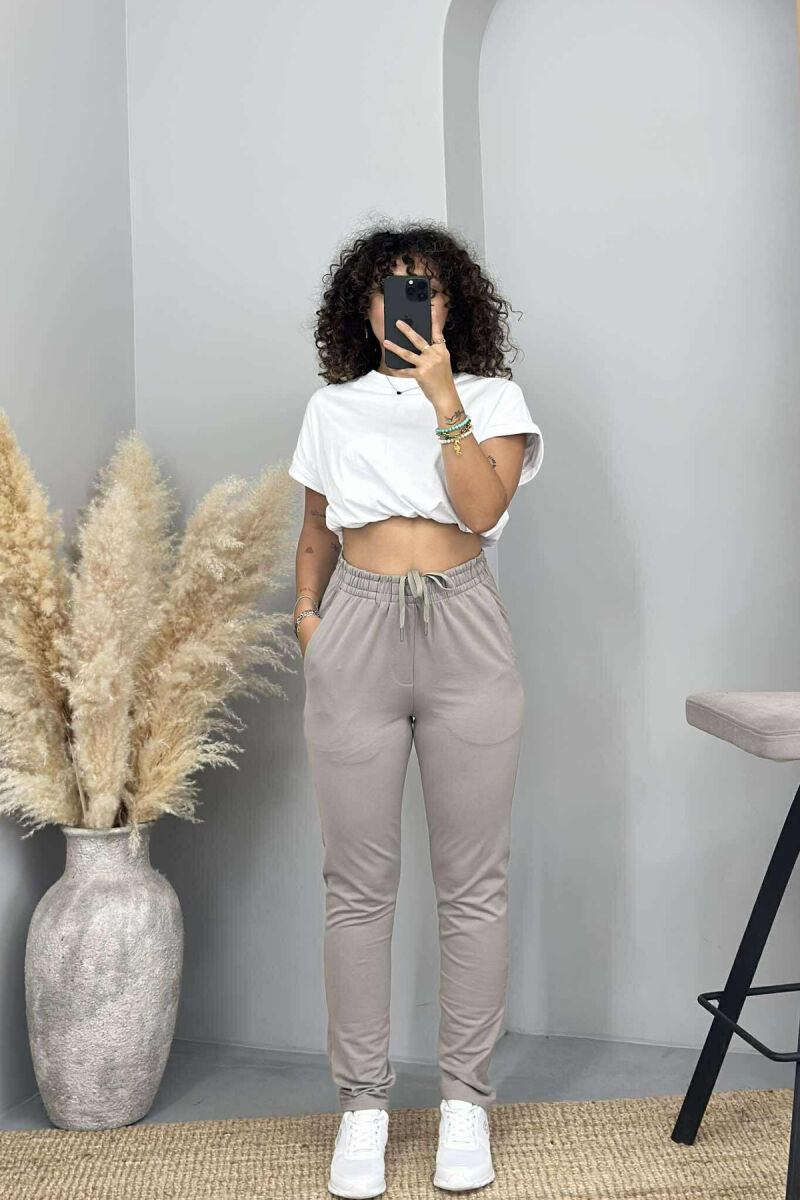ONE COLOR ELASTIC WAIST SIMPLE WOMEN SWEATPANTS LIGHT GREY/GZ - 1
