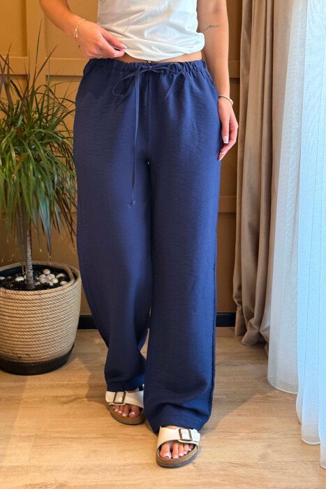 ONE COLOR ELASTIC WAIST SIMPLE WOMEN TROUSERS BLUE/BLU - 2