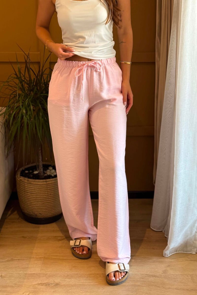ONE COLOR ELASTIC WAIST SIMPLE WOMEN TROUSERS PINK/ROZE - 5