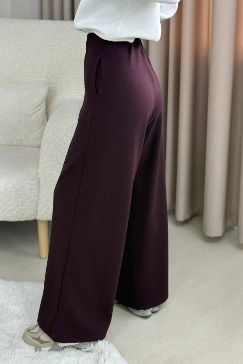 ONE COLOR ELASTIC WAIST WIDE LEG WOMEN TROUSERS DARK BURGUNDY/VISHNJE E ERRET - 4