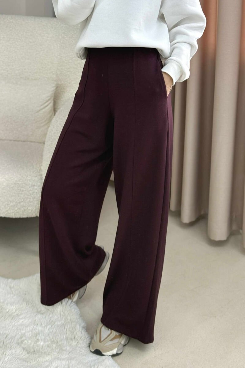 ONE COLOR ELASTIC WAIST WIDE LEG WOMEN TROUSERS DARK BURGUNDY/VISHNJE E ERRET - 1
