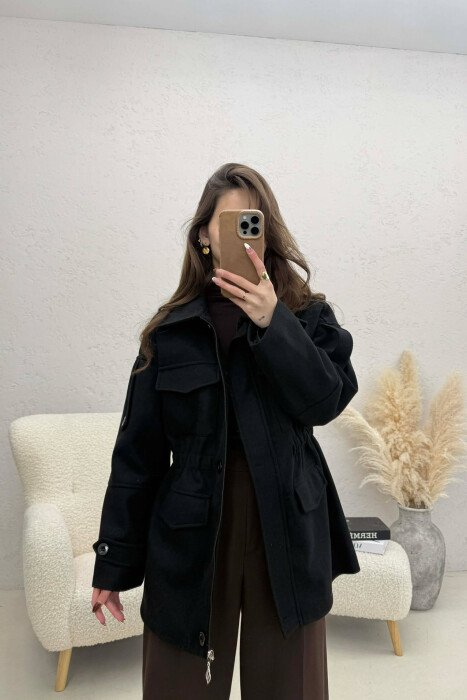 PALLTO NJE NGJYRESHE ME BEL ELASTIK PER FEMRA NE NGJYRE TE ZEZE - KLAUDIO FASHION