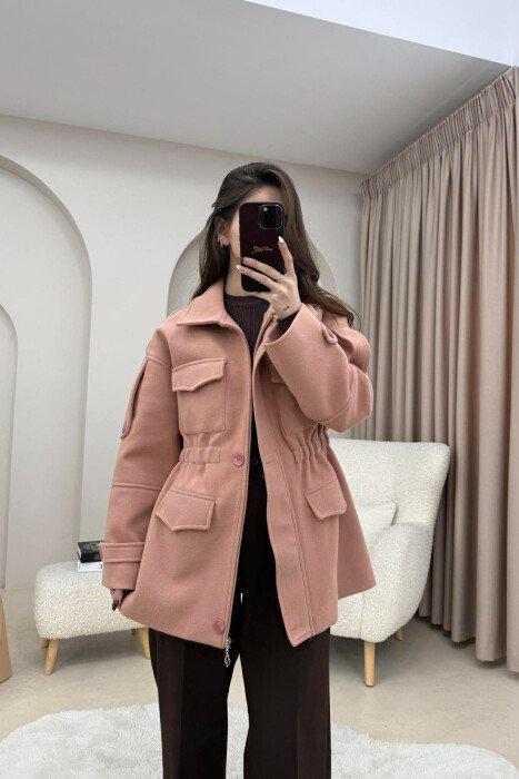 ONE COLOR ELASTIC WAIST WOMAN COAT POWDER/PUDER 
