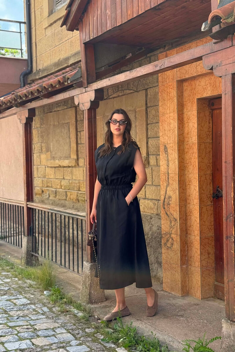 ONE COLOR ELASTIC WAIST WOMAN DRESS BLACK/ E ZEZE - 2