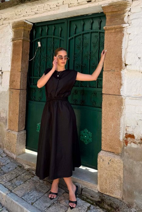 ONE COLOR ELASTIC WAIST WOMAN DRESS BLACK/ E ZEZE - KLAUDIO FASHION