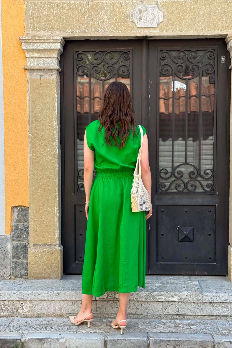 ONE COLOR ELASTIC WAIST WOMAN DRESS GREEN/JESHILE - 3