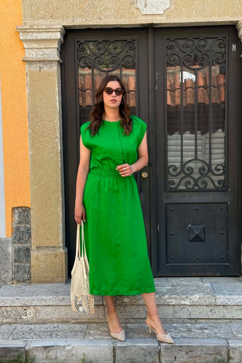 ONE COLOR ELASTIC WAIST WOMAN DRESS GREEN/JESHILE - 5